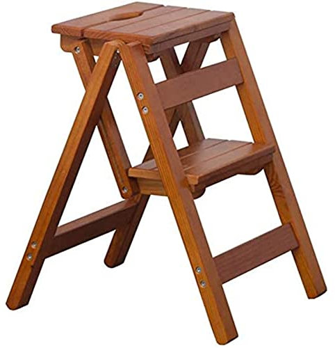 IMYOGI Robuster, zusammenklappbarer, tragbarer Leiter-Tritthocker, multifunktionaler Holzleiter-Treppenstuhl, 2 Stufen, für Zuhause, zusammenklappbar, für Bibliothek, Küche, Büro (braun)