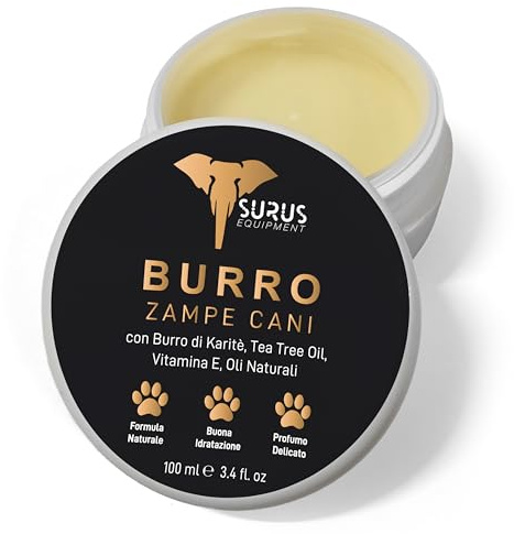 SURUS EQUIPMENT Crema Polpastrelli Cane Naturale - Protezione e Cura con Vitamina E, Burro di Karité e Cera d'Api - Idratante e Antiacaro per Zampe di Cani, Made in Italy 100 ml