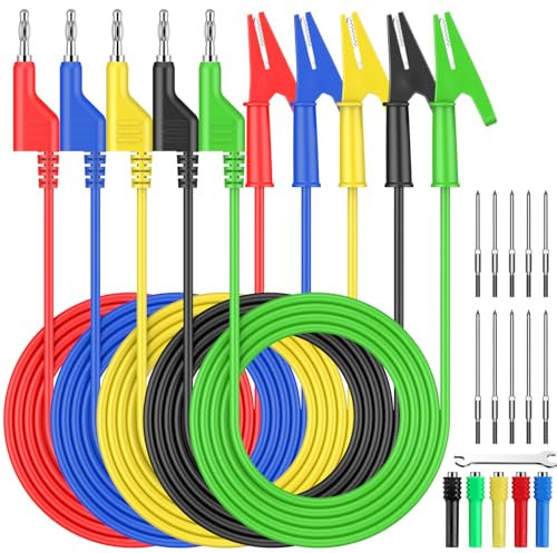 AMTOVL Multimeter Banana Plug to Alligator Clip, 20Pcs Stackable 4mm Banana Plug to Crocodile Clips, 3.28ft/1m Flexible Cable Wire for Multimeter Electrical Testing, 1000V/15A