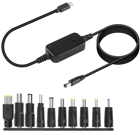 CERRXIAN 3.6FT USB C to DC PD Adapter Cable with 10 Connecor Tips,Type-C to DC Power Cable Output Adjustable Voltage 5V-9V-12V-15V-20V PD Fast Charging Cable