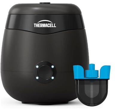 THERMACELL Bouclier Anti Moustiques et Moustiques Tigres - Recharge Incluse 40h de Protection - Extérieur, Jardin, Terrasse - sans Fil, Rechargeable - Zone de Protection 29m² - Inodore - Noir