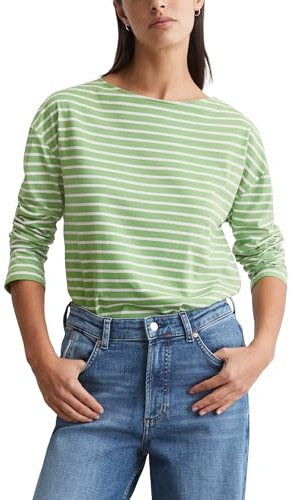 Marc OߴPolo Denim Donna Maglietta a Maniche Lunghe con Scollo a Barca a Righe, Verde (Medium Green Multi 03), S