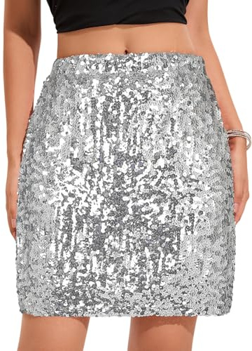 zffriction Jupe à Paillettes pour Femme Mini-Jupe Moulante Une Ligne Jupe de Hanche Jupe Courte Scintillante Fête Carnaval (FR/ES, Alpha/Lettres, L, Taille Normale, Taille Normale, Argenté)