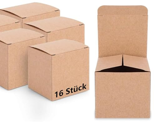 16 Braun Geschenkboxe Kraftpapier, 10 x 10 x 10 cm Geschenkschachtel Klein, Karton Schachteln, Pappschachteln mit Deckel, Geschenkboxn Quadratisch für Geschenke, Party, Hochzeit, Geburtstag