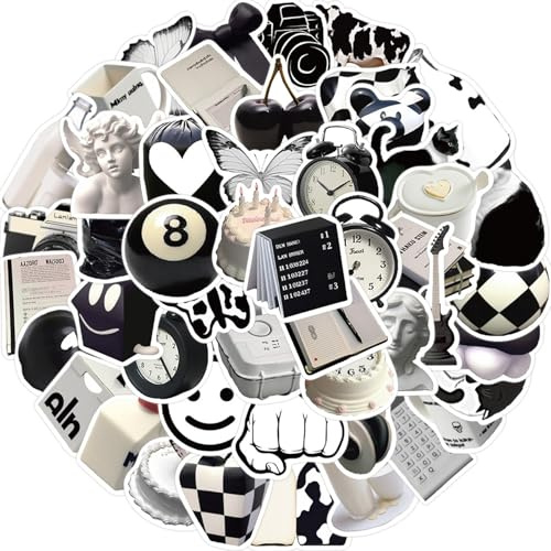 OEEYYT Scrapbook Stickers, 50pcs Black and White Vintage Book Stickers for Laptops, Phones, Journals, Skateboards, etc.