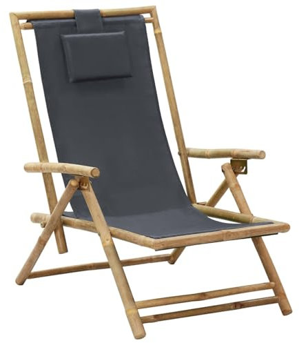 Xichuzi Verstellbarer Relaxstuhl Dunkelgrau Bambus und Stoff, Gartensessel, Campingstuhl, Terassenstühle, Gartenmöbel, Balkon Stühle, Balkonstuhl, Hochlehner, Stühle Für Draußen - 313024