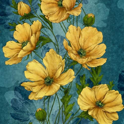 20 Servietten Blumen Elegante gelbe Blumenservietten als Tischdeko. Papierservietten Nostalgie Blumenmotiv gelb blau türkis. Auch für Decoupage und Serviettentechnik 33x33cm