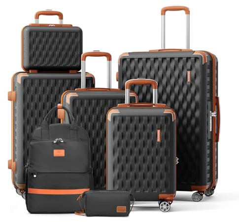 Melalenia 7 PCS Juego de Maletas, ABS Set de Trolley Viaje Rígidas(30/46/53/63/73cm), Ultrasligeras Maleta de Mano, 4 Ruedas Dobles Giratorias y Cerradura TSA Incluye Bolsa, Neceser y Mochila