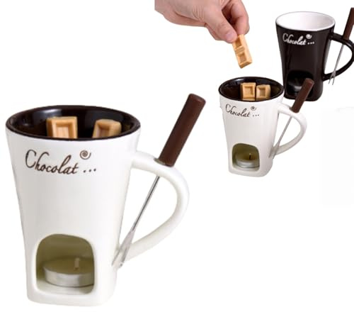 Tazza per fonduta di cioccolato, set da 200 ml per fonduta di cioccolato in porcellana con forchette, set scalda-candela, in ceramica resistente al calore, con forchette, per caramelle, snack, feste