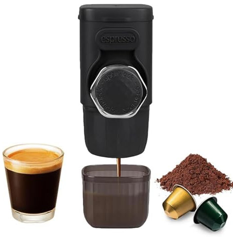 Macchina per caffè Portatile,Mini 2 in 1 Piccola Macchina per caffè da Viaggio per caffè macinato e Capsule azionata manualmente 15 Bar Piccola Macchina per caffè Portatile per Campeggio e Viaggio