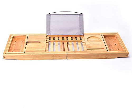 Msuiiixcccc Bathtub Caddy Tray Bamboo Wood Bathtub Rack Telescopic Non-slip Bathtub Side Bracket Multifunctional Wine Glass Holder Mobile Phone Holder (Color : Natural Size : 70x22x5cm)