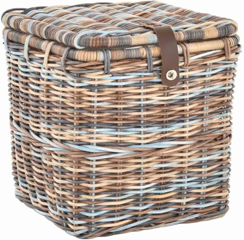 Korbtruhe Allzweck Korb Aufbewahrung mit Deckel Box Spielzeugtruhe Natur Rattan (Quadratisch, Mehrfarbig, Mittel)