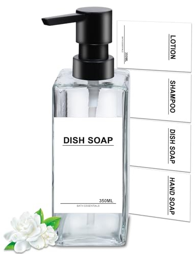 Tvålpump glas transparent 350 ml schampo flaskor för fyllning modern diskmedelsdispenser kök duschgel dispenser pumphuvud plast, pumpflaska schampo för dusch badrum