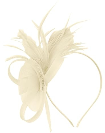 Fascinator Damen Hut Vintage Brautschleier Hochzeit Haarschmuck Feder Kopfschmuck Schleier Bankett Mesh Hut Karneval Haarspangen Elegant Haarclip Fasching Haarklammer Haarreif Zubehör(f-Beige)