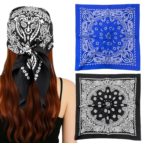 MELLIEX 2 Stück Bandana Kopftuch Herren Damen, Baumwolle Paisley Halstuch, Cowboy Nickituch, 70 x 70 cm