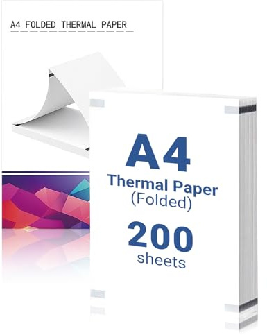 200 Blatt Thermopapier A4 - Schnelltrocknendes Thermopapier, 210×297 mm, 70g/m² Vollholz-Zellstoffpapier, BPA-frei, Kompatibel mit den Meisten A4 Thermodruckern, Abrisslinie, für Endlosdruck