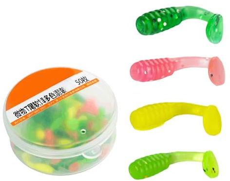 Limtula 50 cebos de pesca blandos de 1 5 cm, cebos artificiales, cola de pádel pequeña, pequeña cola para trucha, cebos de natación TPE flexible