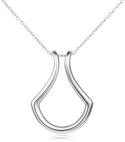QHQQXN Ringhalter-Halskette aus 925er-Sterlingsilber für Damen und Mädchen, Halskette mit geometrischem, schlichtem Ringhalter, Ringanhänger-Halskette, 45 cm lang, Wunschknochen-Halskette,