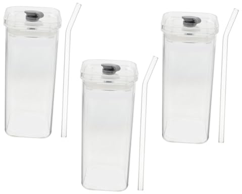 Cabilock 3 Ensembles Gobelet En Verre Tasses à Lait En Verre Gobelets Tasse D'eau Avec Paille Tasses De Café Avec Couvercles Glass Tumbler Transparent