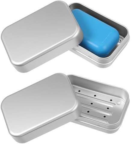 Guduling 2 Stück Seifenbox, Seifendose Edelstahl, Rostfreier Seifenbehälter, Seifendose Aluminium, Seifenkiste, Tragbare Festes Shampoo Aufbewahrung, Seifen Dose mit Abtropfgitter für Hause, Reisen