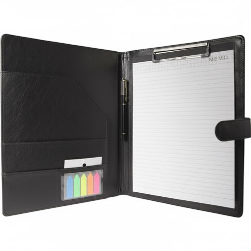 Cartella Porta Documenti A4 in PU Pelle,Portablocco con Pinza Organizer per Appunti con Slot per Biglietti da Visita per Riunioni,Ufficio,Scuola,Viaggi D’affari