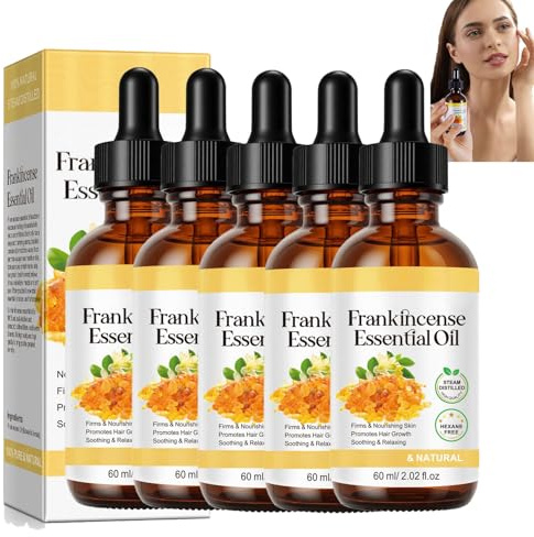 Naturlig eterisk rökelseolja och hartsolja – för hudåtstramning, utjämning av fina linjer, lugnande hud – för hårvård, ansiktsvård, kroppsmassage, 60 ml (5 st)