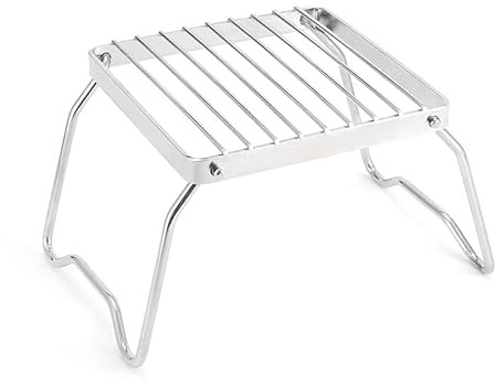 CHEOTIME Klappbarer Lagerfeuergrill, kompakter Grillrost aus Edelstahl, tragbarer Campinggrill mit gestreiftem Design-Ständer für Picknick und Wandern im Freien