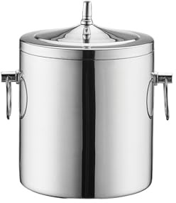 GEK208130 Eiseimer Doppelwandiger Eiskübel aus Metall mit Deckel for Wein-, Champagner- oder Bierflaschen Eiswürfelbehälter(Klein)