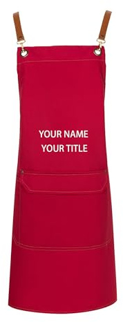 Svyqwmz Delantal personalizado con texto personalizado, delantal de chef cocina para cocinar, delantales trabajo, delantales café y arte con bolsillos, barista, regalos para artistas hombres mujeres