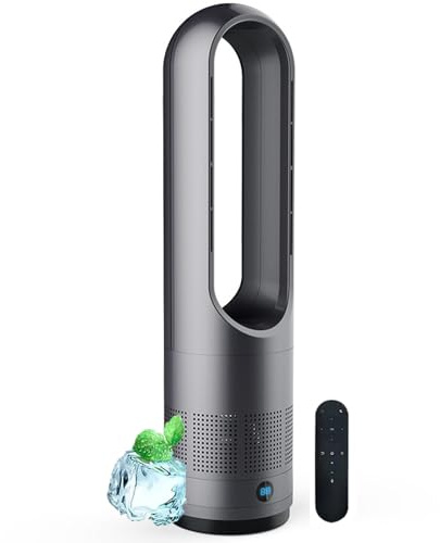 Hot and Cool Tower Fan with Remote, 18 Inch Oscillating 80°, 8 Speeds & Timer, LED Display, Air Purifier Fan for Home, Bedroom, Office grey