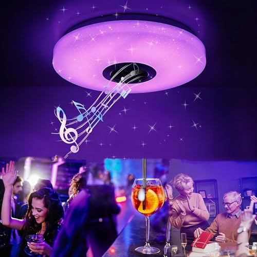 Oyajia 60W LED Deckenlampe Dimmbar, RGB Deckenleuchte mit Bluetooth Lautsprecher Fernbedienung und APP-Steuerung, Musikwiedergabe für Kinderzimmer Schlafzimmer Wohnzimmer Ø30CM