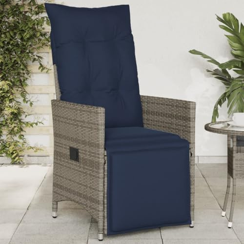 IBUQDDV Verstellbarer Gartensessel mit Kissen Grau Poly Rattan PE Geflecht Gartenmöbel Relax Sitzgelegenheit Outdoor