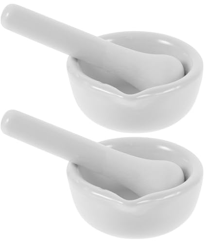 Veemoon Set 2 Pezzi Mortaio e Pestello in Ceramica 60Mm per Erbe e Spezie Ciotola Resistente e Facile da Pulire