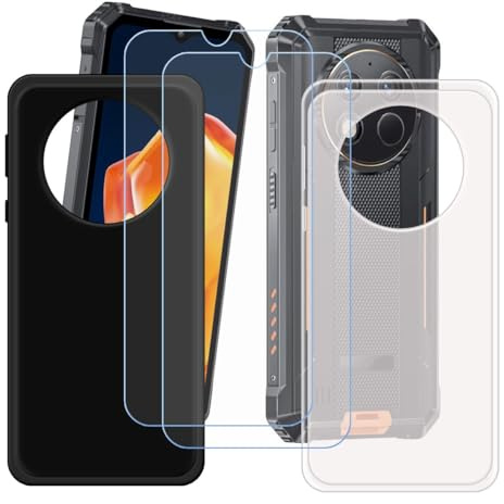 CongJiaLingXi Funda para Oukitel G1 S (6.52) + Screen Protector, [2 Piezas] Negro + Translúcido Suave Silicona Caso + [2 Piezas] Cristal Templado Film Vidrio.