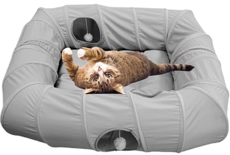 Kattunnel Kattsäng Kombination - Rektangulär Kattgrotta med 4 Vägar,Mjuk Leksakstunnel för - för Vardagsrum Sovrum Balkong Lägenhet