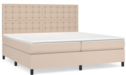 QJBSAVVA Lit Sommier 200x200 cm avec Matelas et Surmatelas Cappuccino | Ensemble complet de lit pour chambre à coucher avec tête de lit réglable, matelas à ressorts et surmatelas doux.