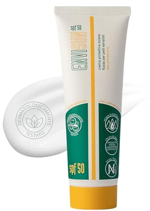 Envisun® Crema Solare 50 da 100ml - SPF 50 Viso e Corpo con Filtro UVA/UVB - Resistente all’Acqua e senza Profumo - Alta Protezione solare Adatta a Pelli Secche e Delicate - Envicon®