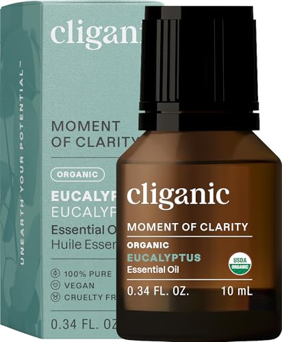 Cliganic USDA Organic Eucalyptus Essential Oil, 100% Pure | Natural Aromatherapy Oil for Diffuser Steam Distilled | Non-GMO Verified
