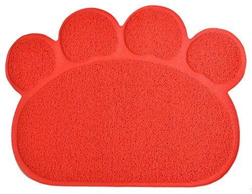 Duke-Handel Napfunterlage groß für Hunde und Katzen in Pfotenform Futtermatte rutschfest & wasserdicht Silikon Fressnapfunterlage (Rot)
