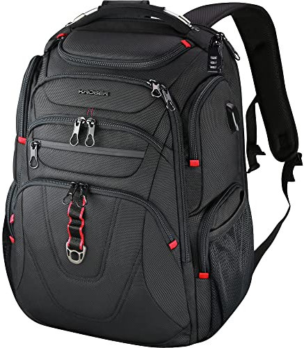 KROSER Mochila para Portátil de Viaje 17.3 Pulgadas Impermeable Antirrobo Mochila con Bolsillos RFID y Puerto de Carga USB Bolsa para Ordenador/Computadora para Universidad/Negocios-Negro