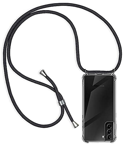 Casecool Handykette Hülle kompatibel mit Samsung Galaxy S21 5G / 4G, Handyhülle Handy Necklace Hülle mit Band Schutzhülle Kordel zum Umhängen Transparent Weich TPU Silikon Tasche, Schwarz