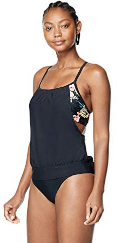 Speedo Dam baddräkt topp Tankini Blouson Tankini-överdel, svart/Blommig, medium