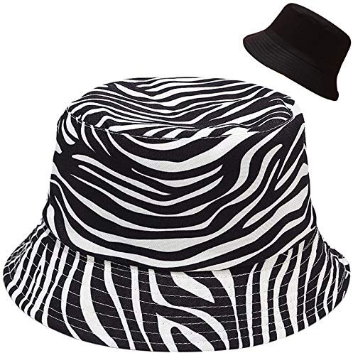 Malaxlx Damen Zebra Druck Fischerhüte Sonnenhut Strandhut Fishermütze Sommerhut Draussenhut Faltbarer Reversibel