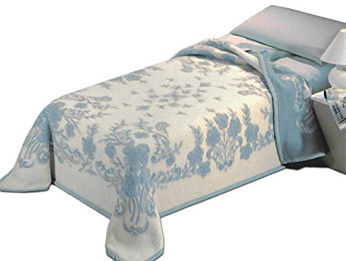 GC ARREDOCASA Coperta Lana Letto Singolo Pura Vergine 450 gr/mq con Lavorazione Floreale - Azzurro - 100% Made in Italy - Coperta Invernale Letto Singolo Soffice