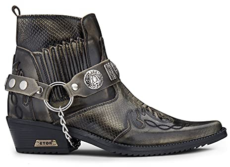 TruClothing.com Herren Cowboystiefel, hochwertig, echtes Leder, Vintage, Wincklepicker, Reitstiefel, Tanzstiefel, kubanischer Absatz, Oliv schwarz, 40 EU