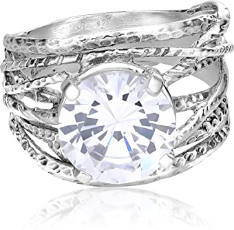 925 Sterling Silber Ring mit rundem Zirkonia, Krappen Vintage Design, Statement Schmuck, hypoallergen, nickelfrei, bleifrei, handgefertigte Designer-Kollektion