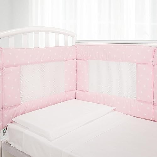 Babysanity - Bettumrandung Babybett mit Baby Air Mesh-System ausgestattet - Der weiche und stabile babybett umrandungen sorgt für eine sichere Schlafumgebung für das Kind (Rosa Sterne)