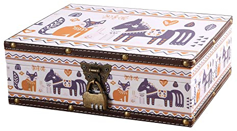WANLIAN Schatztruhe aus Holz und Leder mit Deckel und Schloss, dekorative Schmuck-Aufbewahrungsbox für Mädchen und Frauen, für Geburtstag, Hochzeit, Kinderzimmer, Büro, Heimdekoration