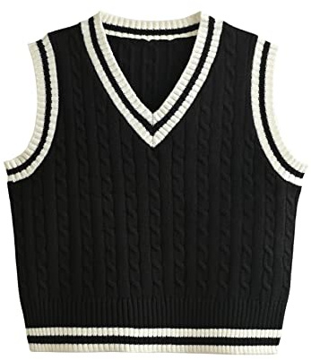 Hyipels Women's Sweater Vest,Y2K Sleeveless Pattern Preppy Style Knitted Crop Tank Top for Girl