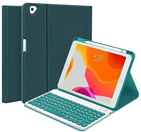 QYiiD Funda para iPad Mini con teclado compatible con iPad Mini 5/4/3/2/1, teclado desmontable inalámbrico Smart Folio Cover con soporte para lápiz para iPad Mini 5/Mini 4, verde oscuro